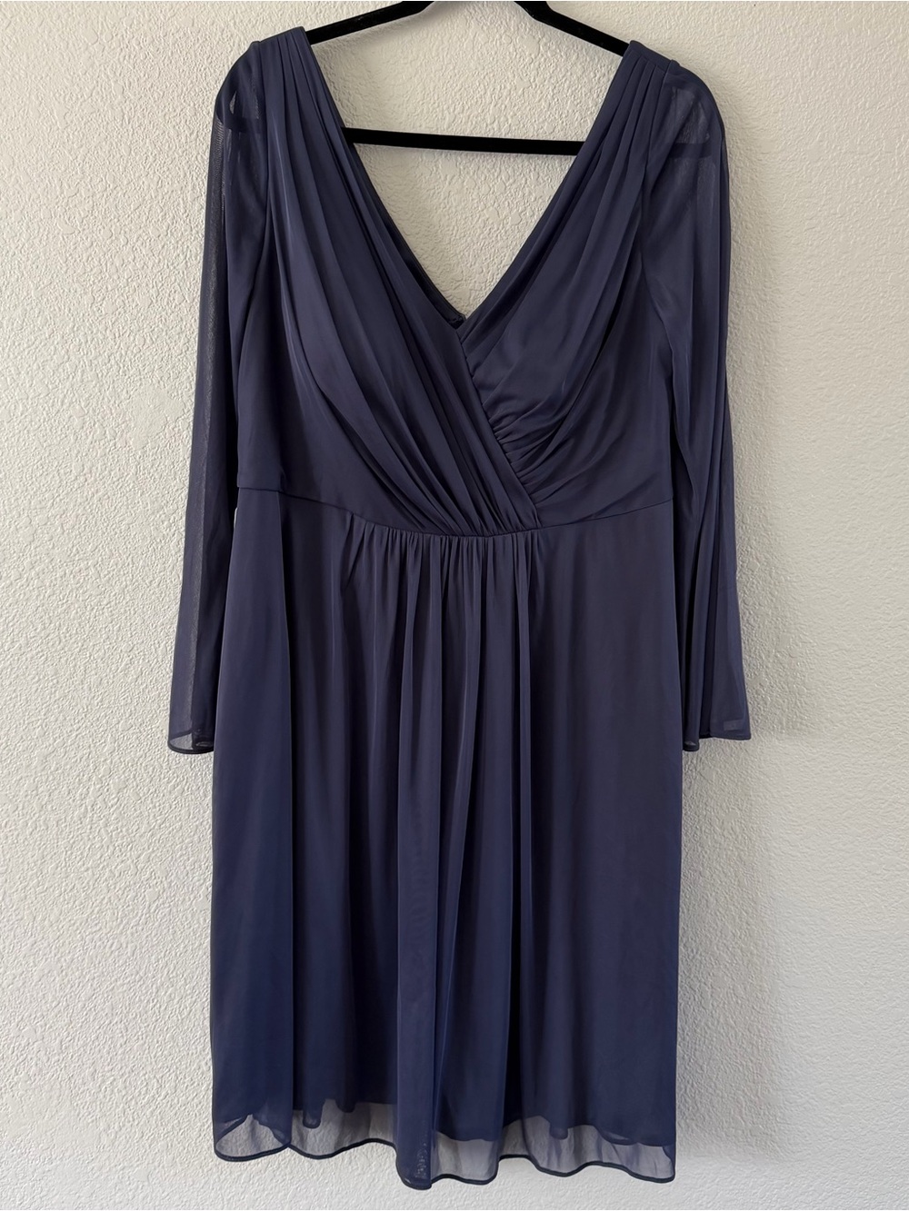 Azazie Women's Teraso A-line Pleated Mesh Chiffon Dress Navy Blue Stormy Sz A16